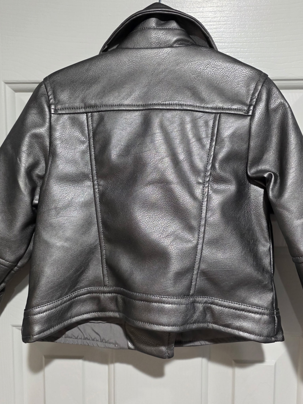 NWT H&M Kids Metallic Gray Faux Leather Biker Jacket - Picture 3 of 5